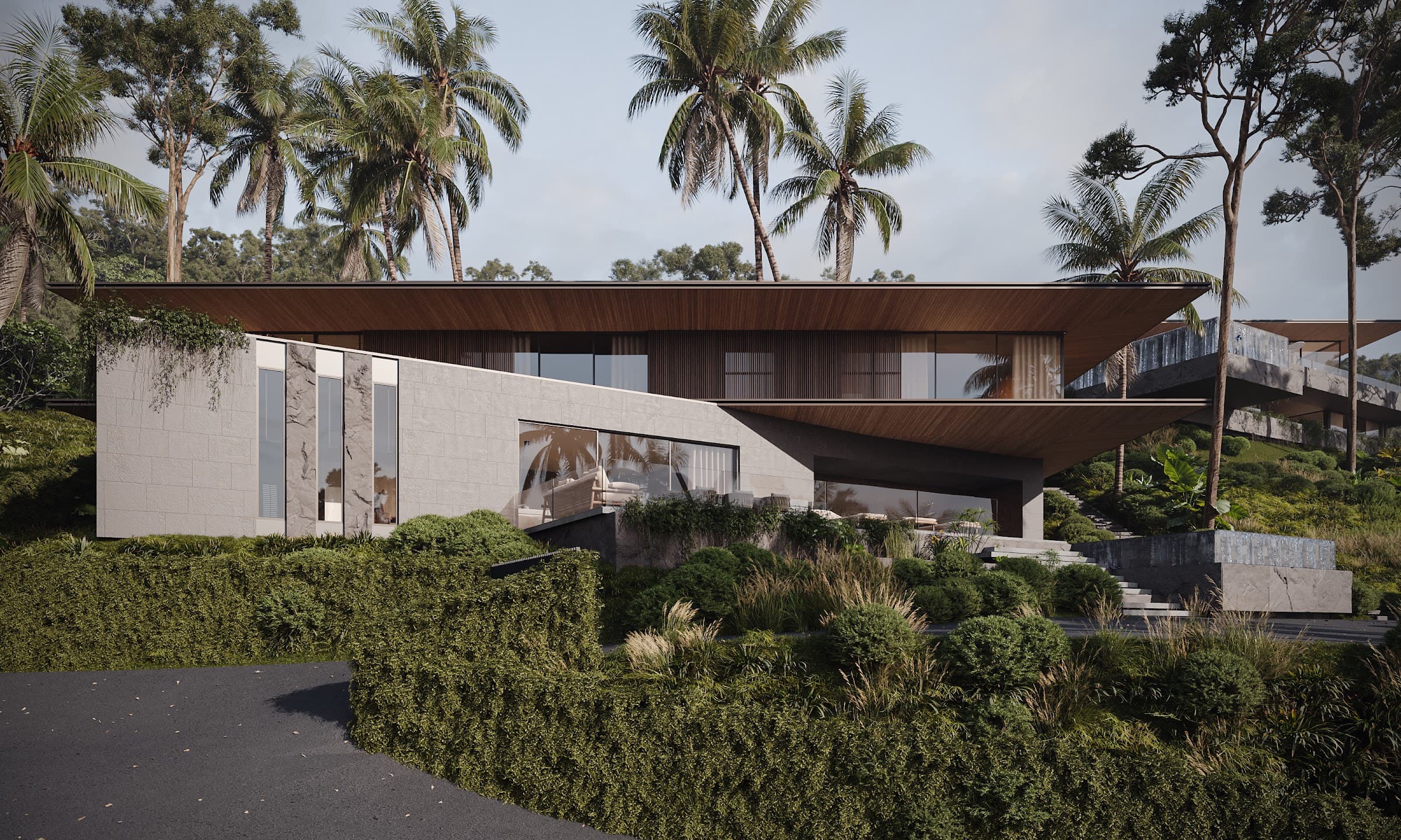 Front elevation of a Villa Prestige villa under development in Maenam, Koh Samui